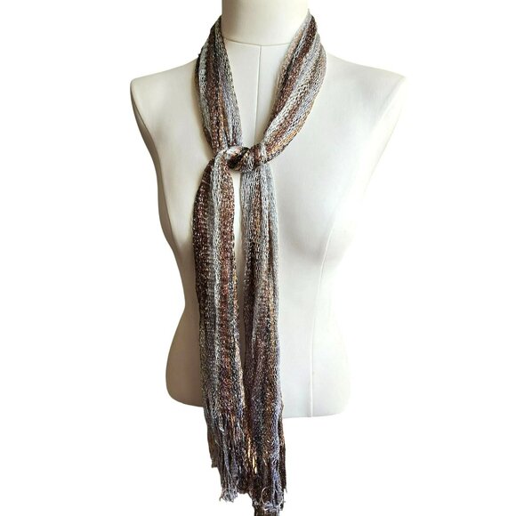 Elegant Metallic Knit Scarf Wrap With Fringe For Women 50x70 JJ4074 - Picture 3 of 11
